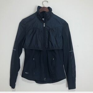Nike Womens L Full Zip Windbreaker Rain Jacket Solid Black Sporty Athletic Retro